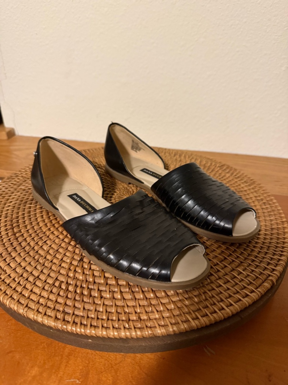 Dana‎ Buchman Black Woven Peep-Toe D'Orsay Flats
